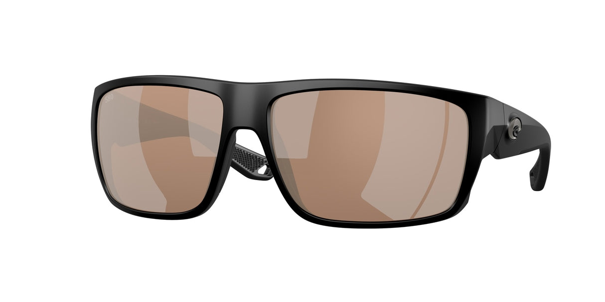 Black sunglasses with brown lenses on a white background