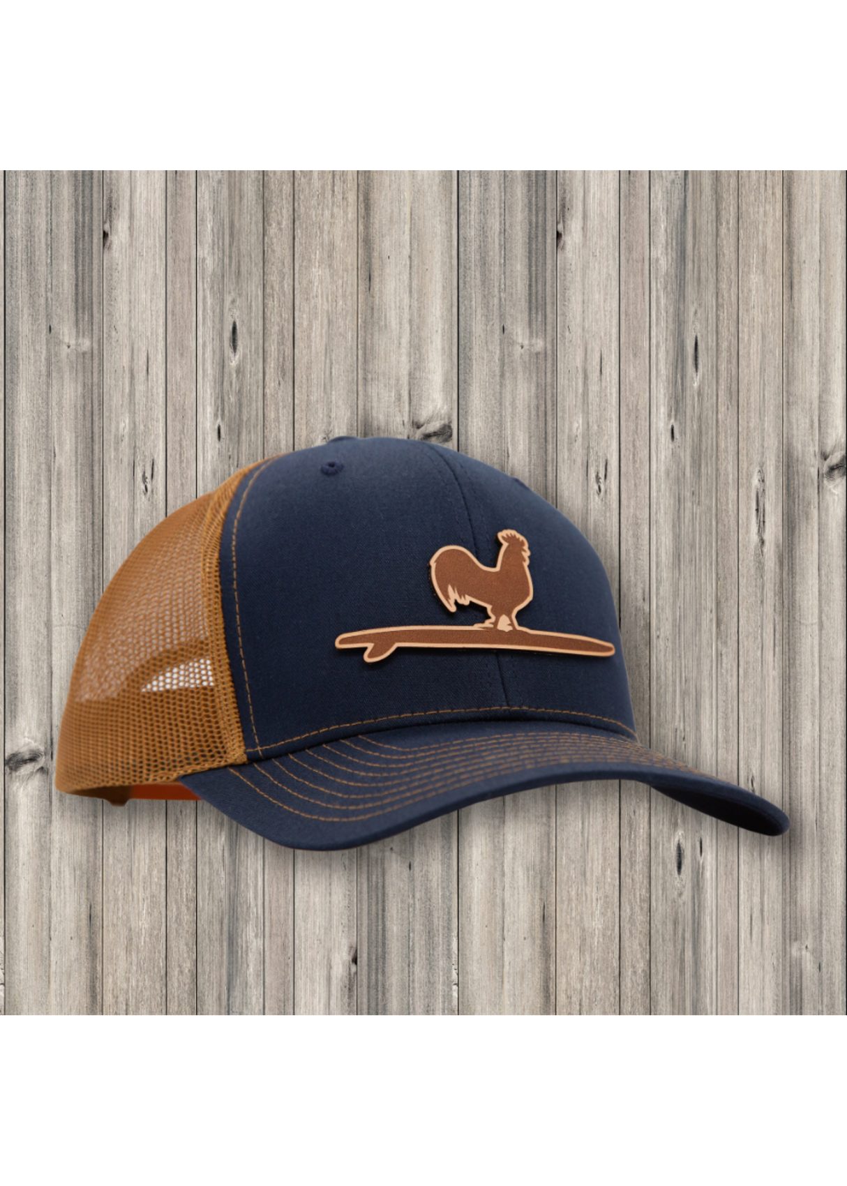 Beach & Barn Outfitters Etched Leather Snapback - Navy/Khaki