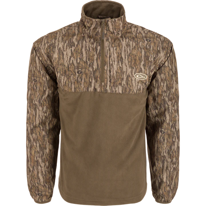 Camouflage pullover jacket with a brand logo on a white background