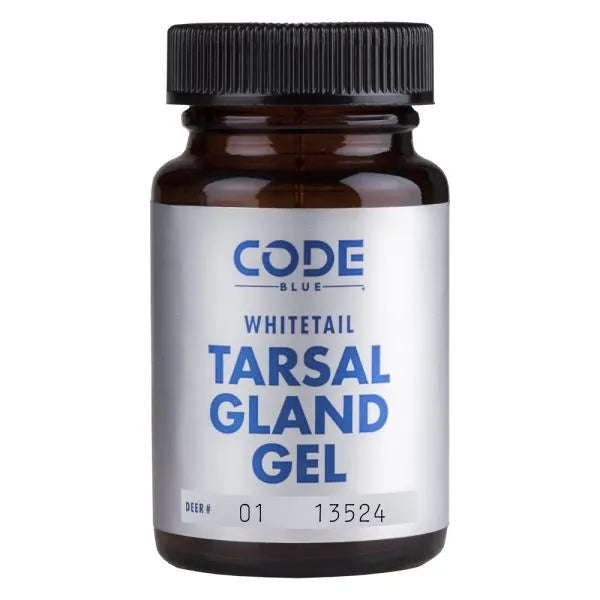 Bottle of Code Blue Whitetail Tarsal Gland Gel on a white background