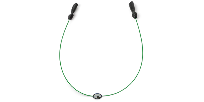 Green necklace with a black pendant on a white background