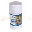 White cylindrical container with blue label featuring a deer image on a white background
