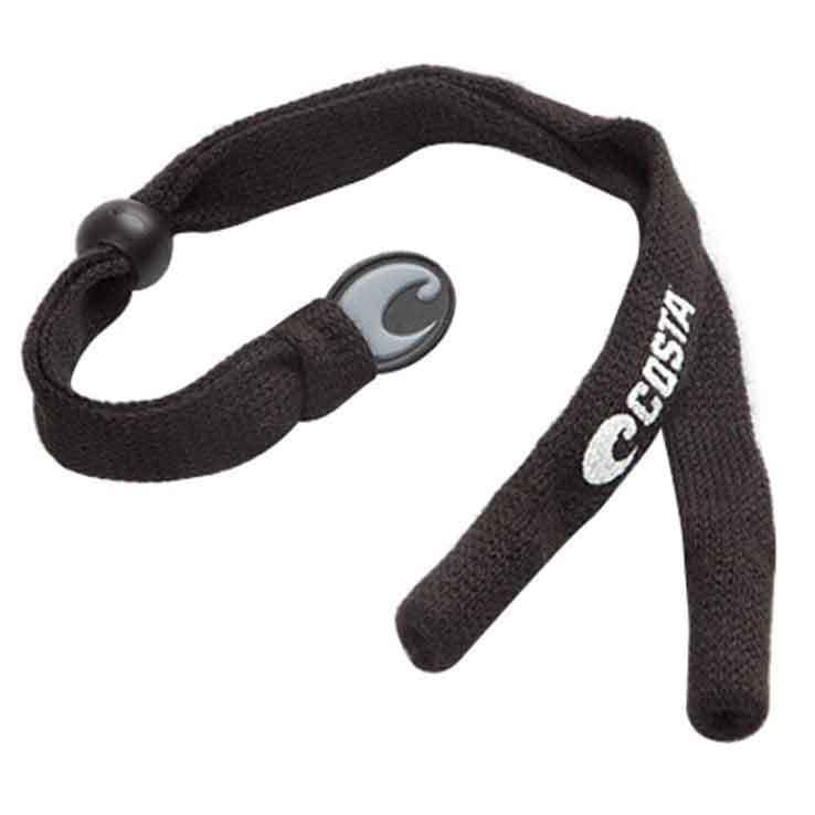 Black eyeglass strap with Costa logo on a white background
