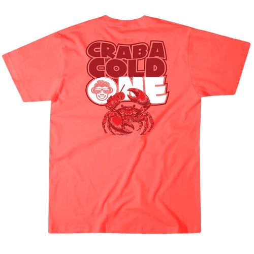 Salt Monkey Crab A Cold One Tee - Reef Coral