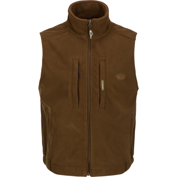 Brown vest with a brand logo on a white background