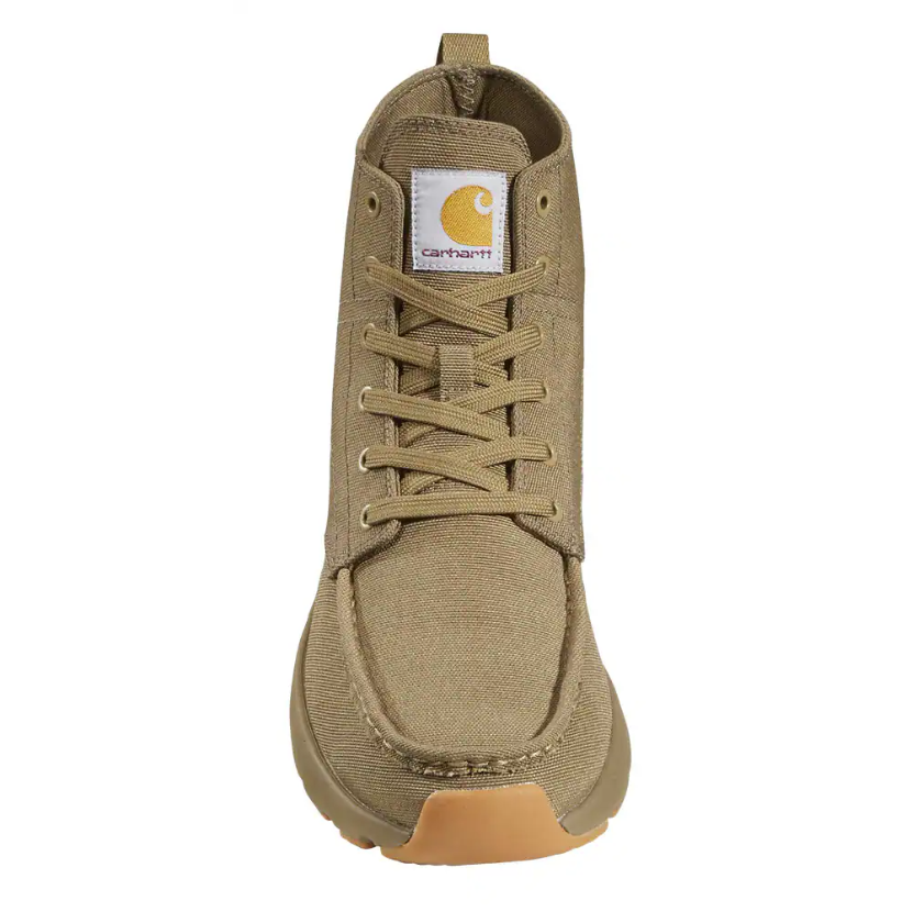 Beige sneaker with brand logo on a white background