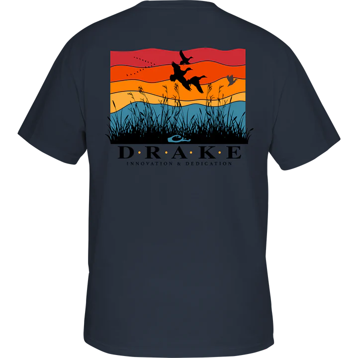 Black t-shirt with a colorful graphic and 'Drake' branding on the back.