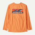 Orange long-sleeve shirt with Patagonia logo on a light gray background