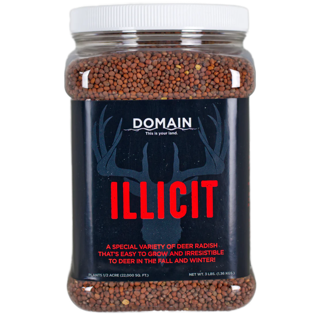 Jar of Domain Illicit deer radish with a white lid on a white background