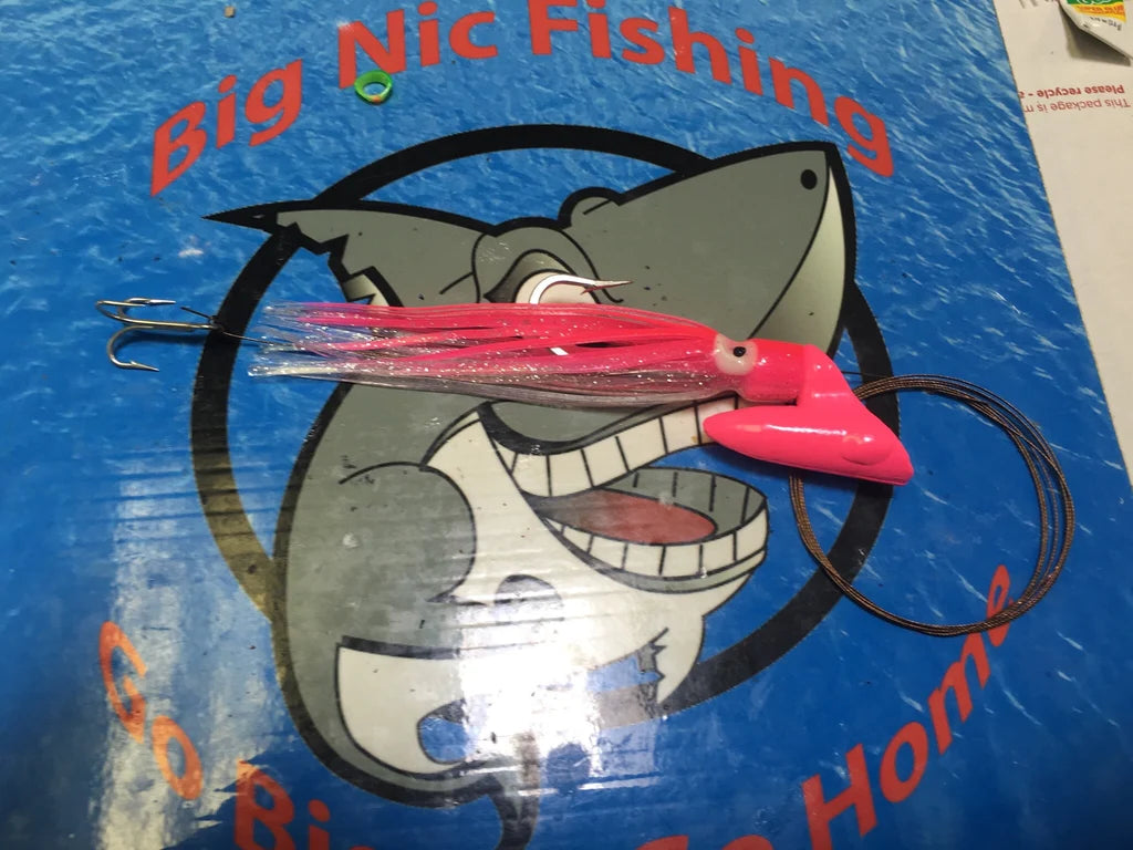 Big Nic Fishing 4 oz rigged mackahoos - Pink Head/Skirt