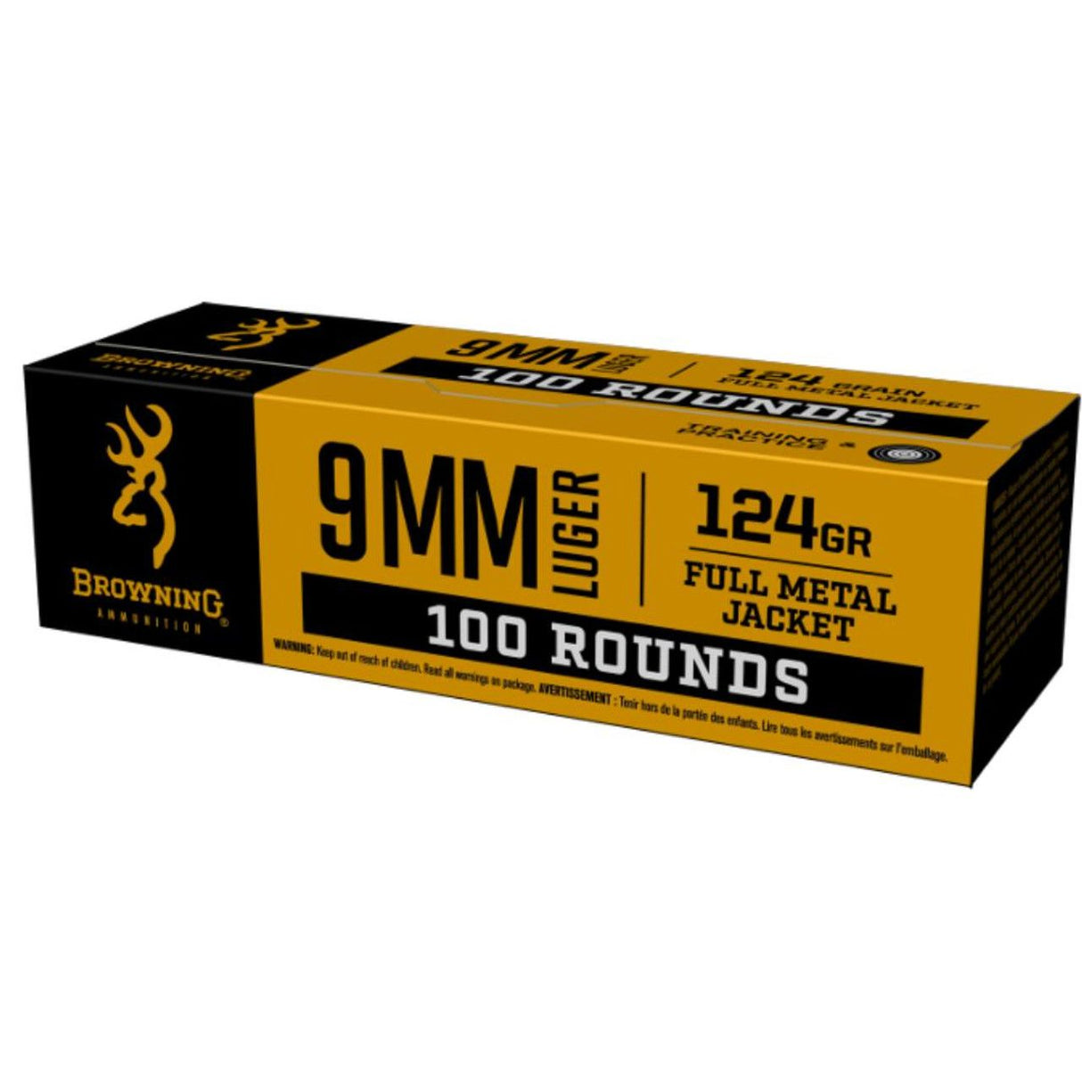 Browning Pistol Ammunition - 9mm, 124 GR, 1140 fps, 100 Round Box