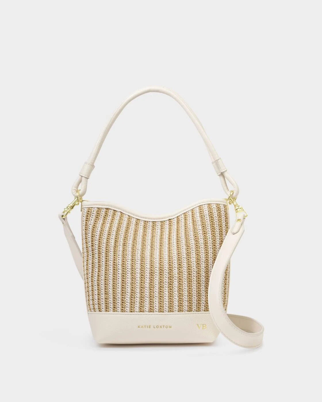 Katie Loxton Sorrento Bucket Bag Striped - Raffia/Off White