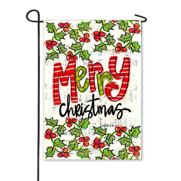 Baxter And Me Merry Christmas Holly Berries Garden Flag