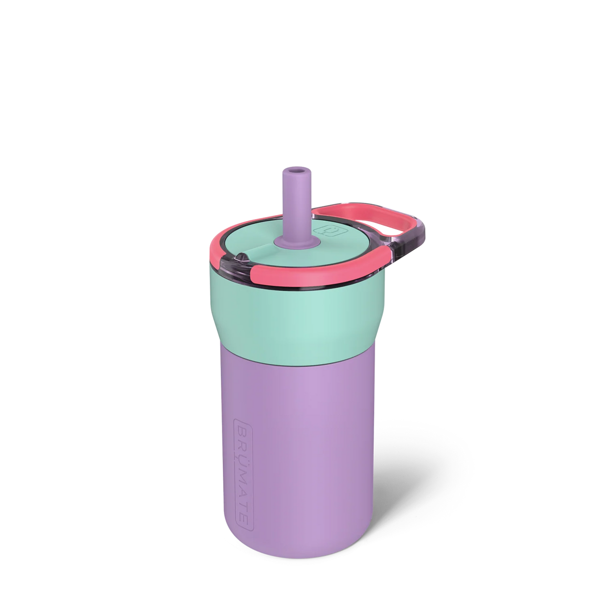 Colorful water bottle with a straw on a white background