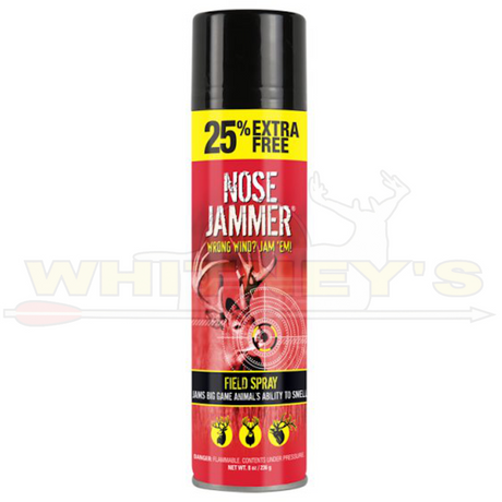 Nose Jammer field spray can with red and black design on a white background
