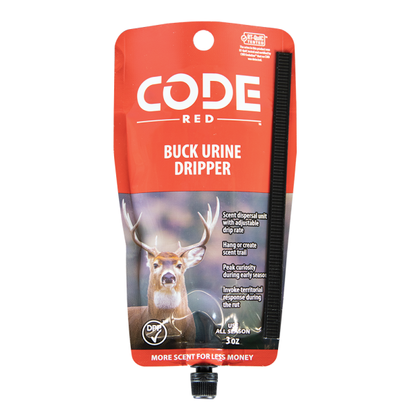 Code Red Buck Urine Dripper packaging with a deer image on a white background