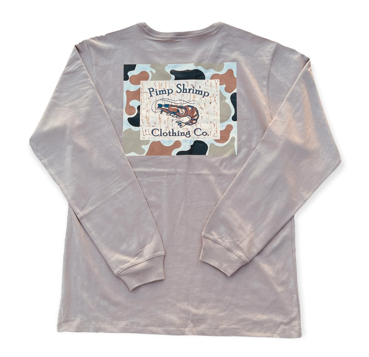 Pimp Shrimp The Camo-Back Long Sleeve Pocketed T-Shirt - Warm Grey