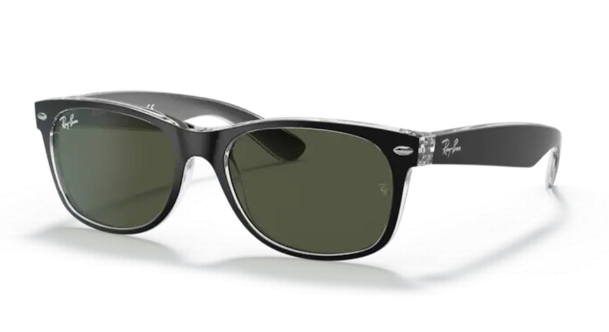 Black sunglasses with a reflective surface on a white background