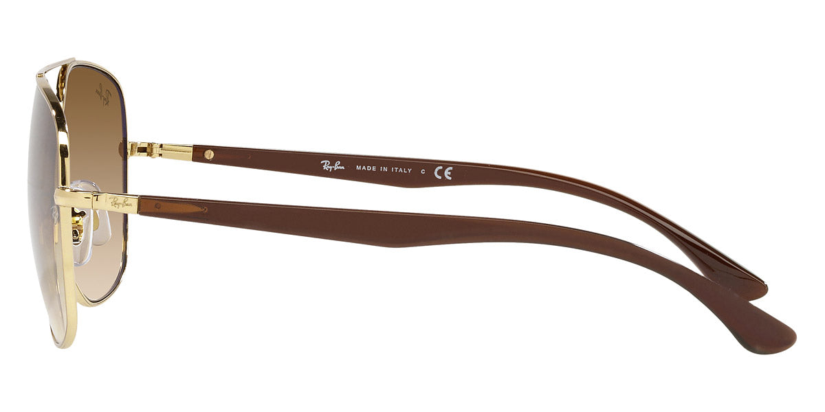 Ray-Ban sunglasses with gold frame and brown arms on a white background