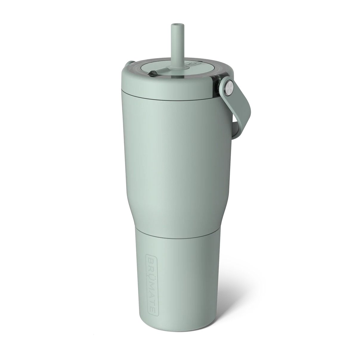 Light blue tumbler with a straw on a white background