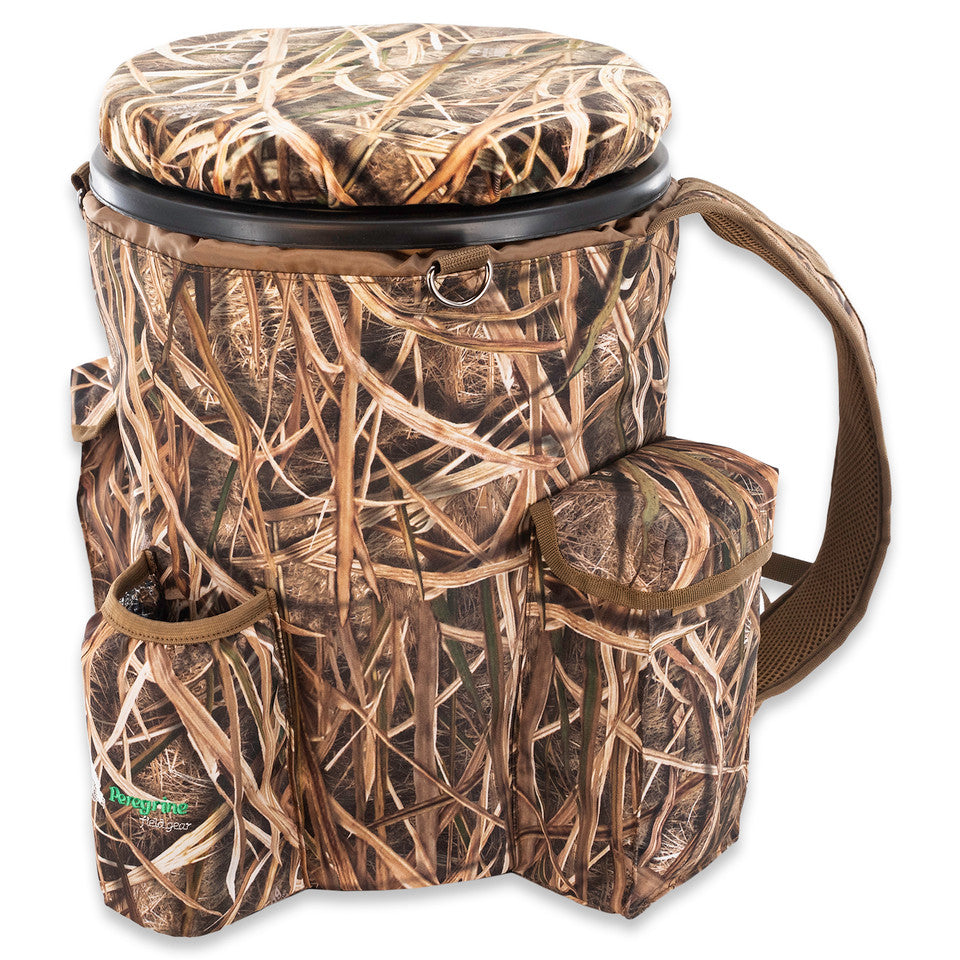 Camouflage cooler bag with a seat on a white background