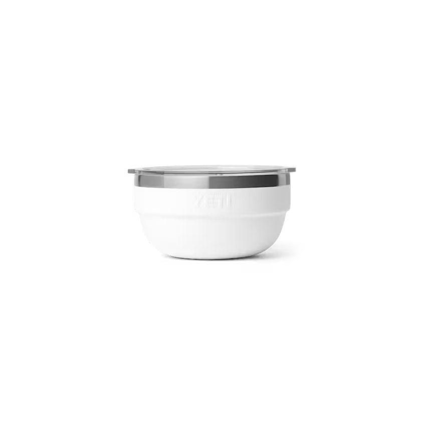 White bowl with a silver rim on a white background