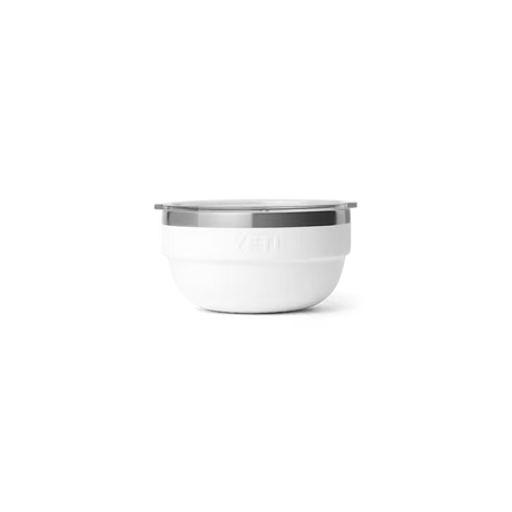 White bowl with a silver rim on a white background