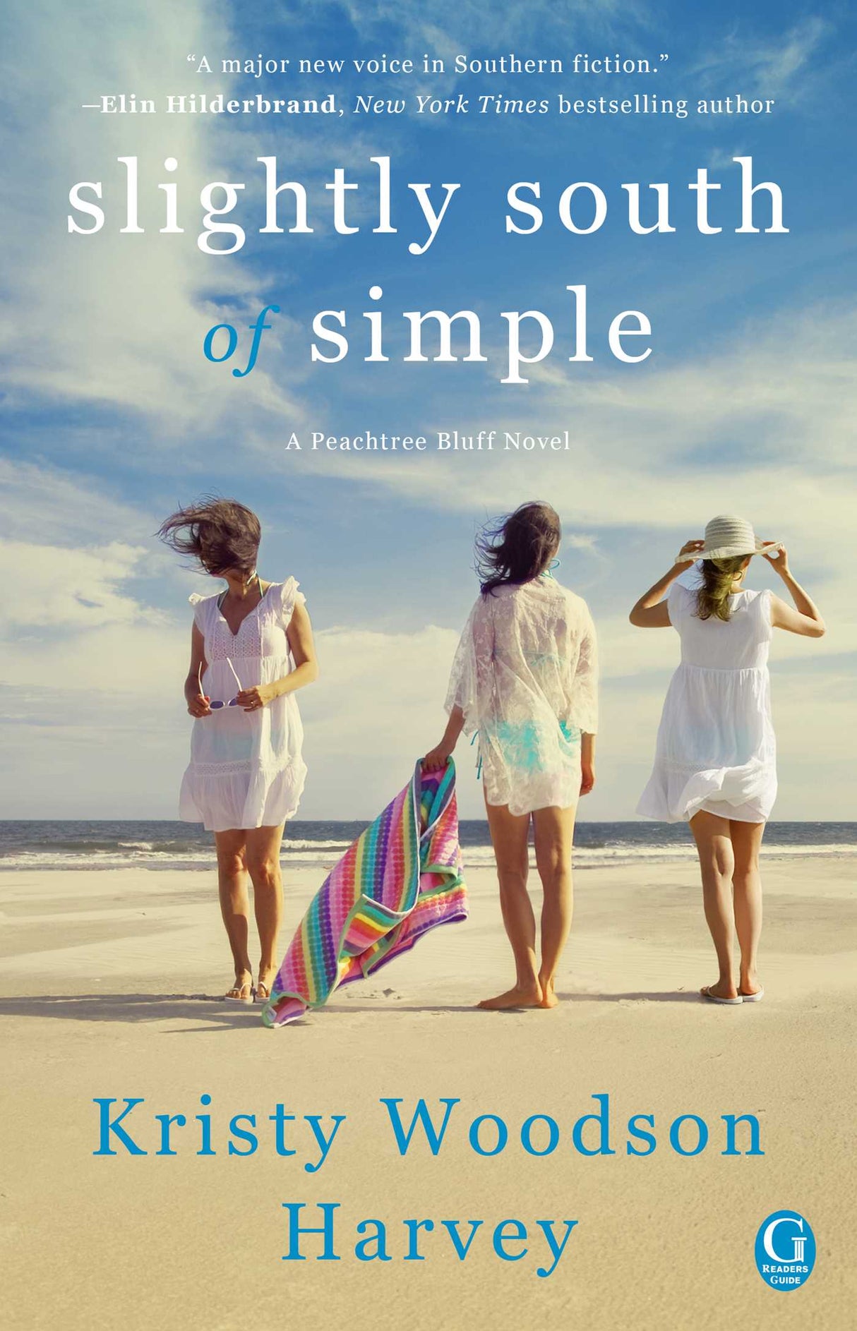 Book cover of 'Slightly South of Simple' by Kristy Woodson Harvey with three women on a beach.