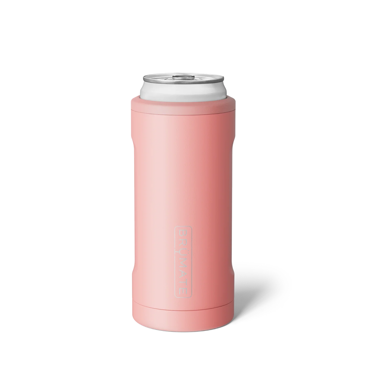 Pink can holder with white lid on a white background