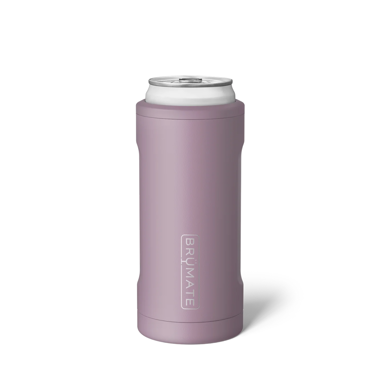 Purple can holder with white lid on a white background