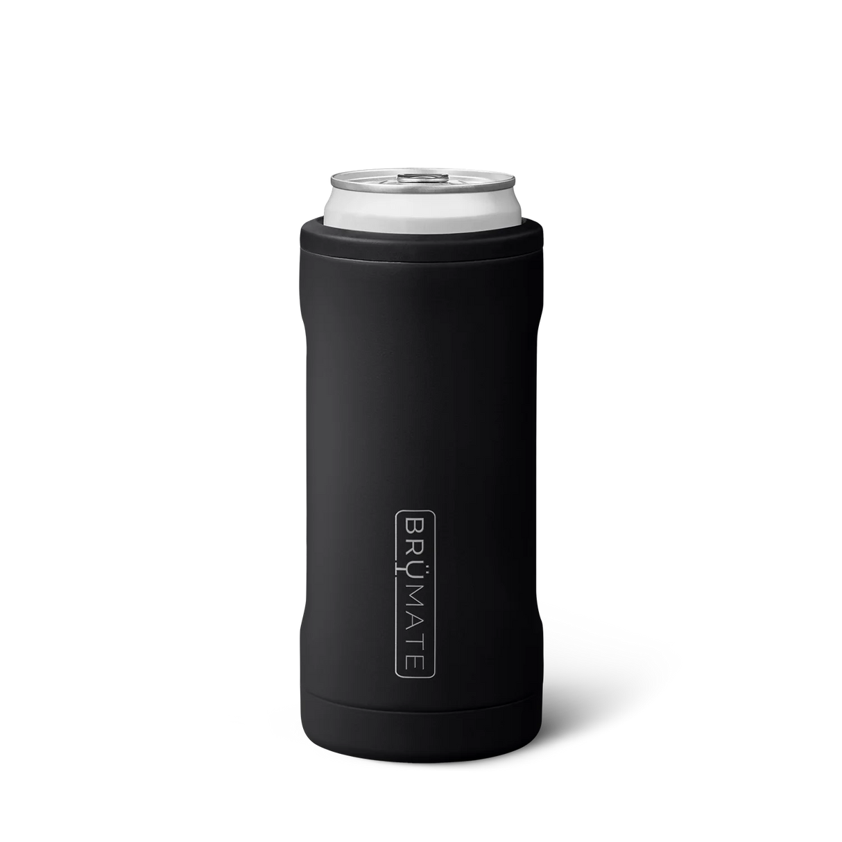 Black can cooler with Brumate logo on a white background