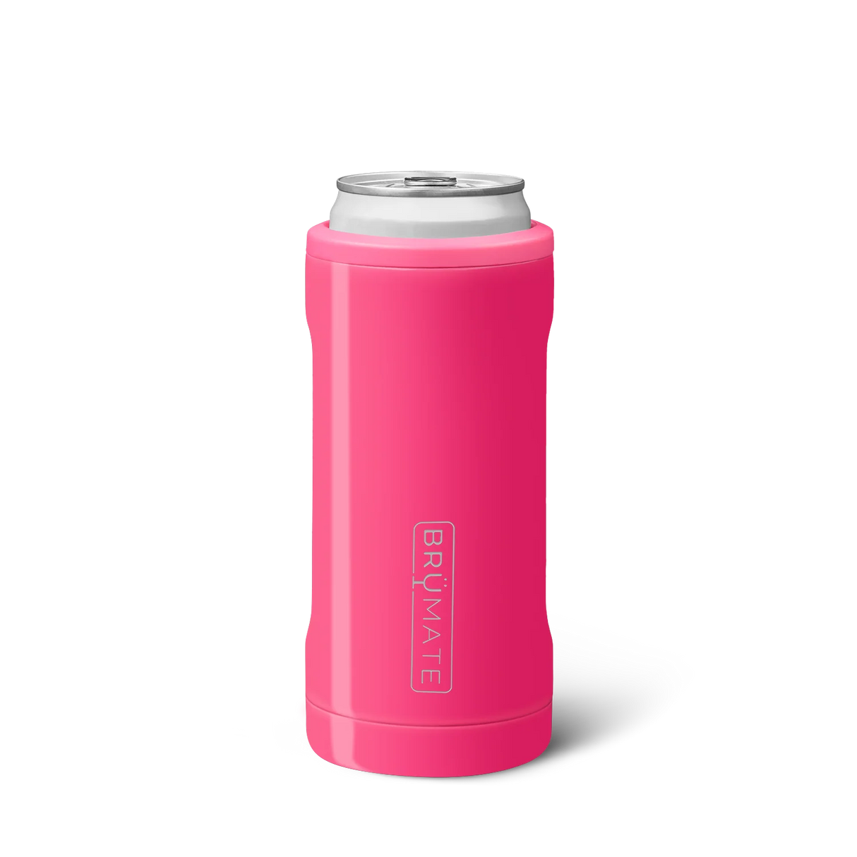 Pink can cooler with Brumate logo on a white background