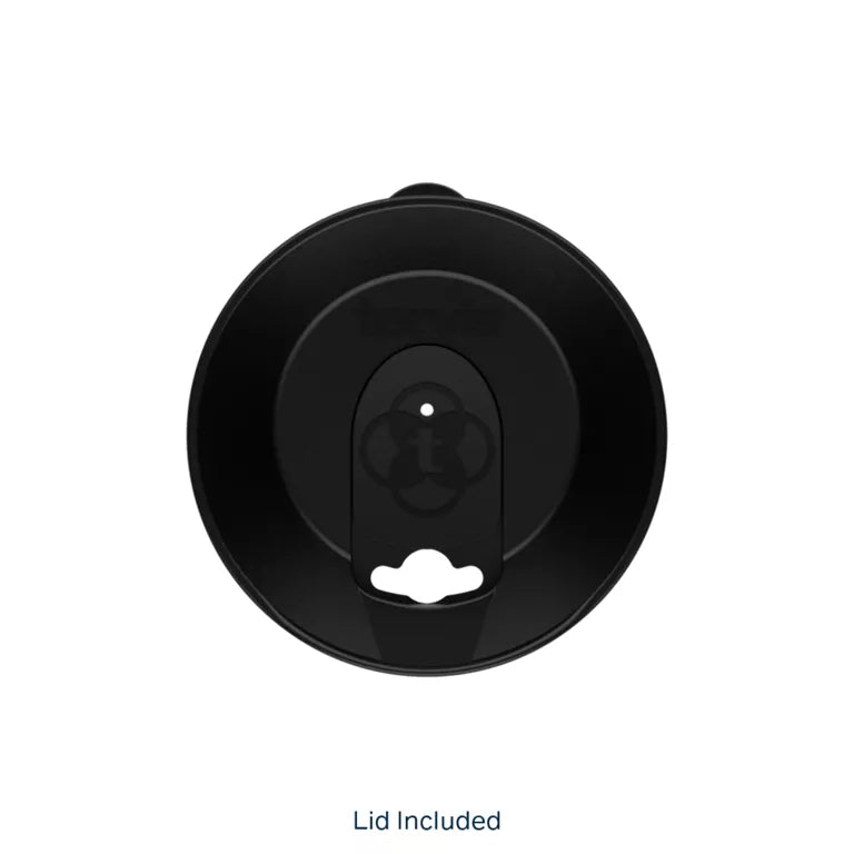 Black cup holder with 'Lid Included' text on a white background