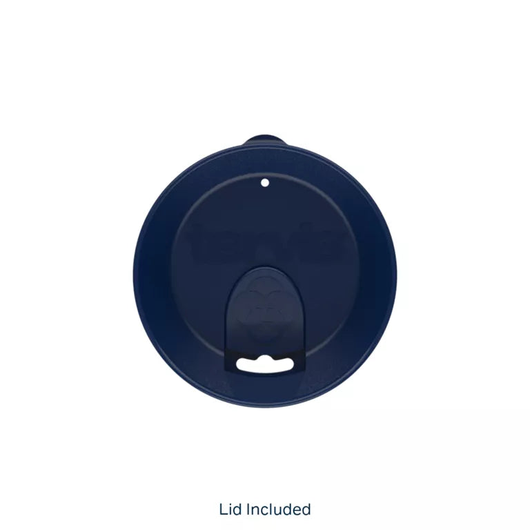 Navy blue plastic lid on a white background
