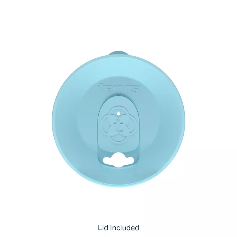 Light blue lid with a brand logo on a white background