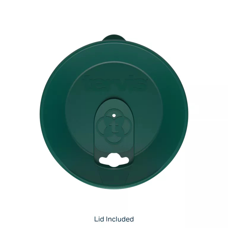 Green lid with a recycling symbol on a white background