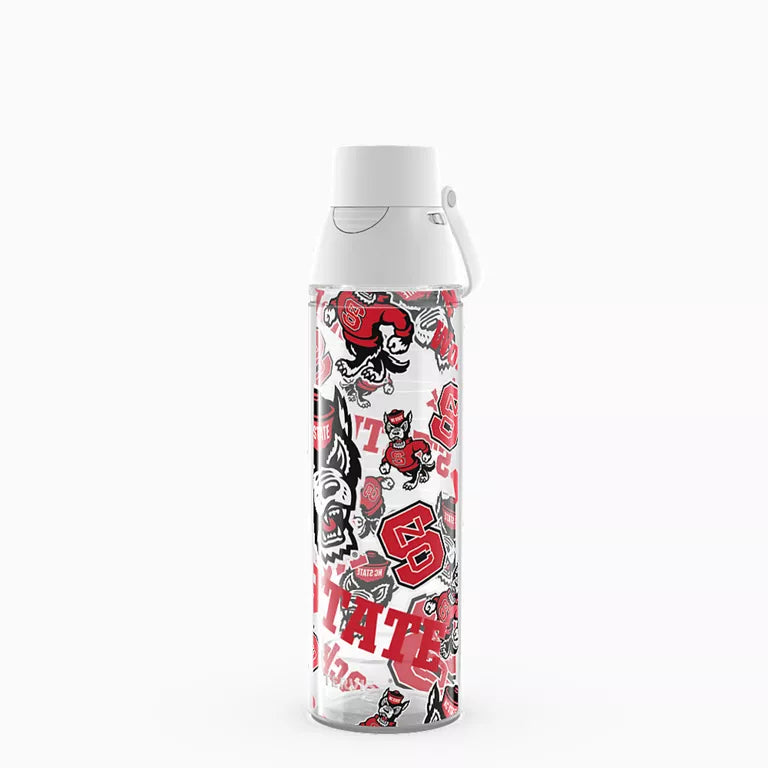 Water bottle with NC State Wolfpack design on a white background