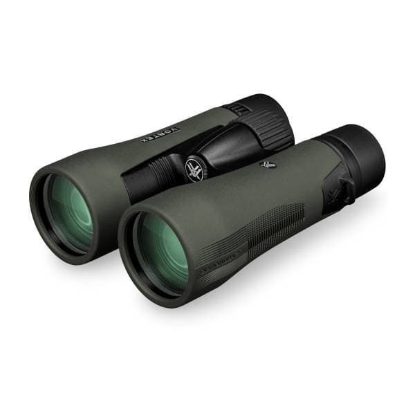 Pair of green binoculars on a white background