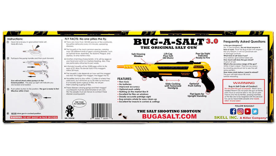 Box of Bug-A-Salt 3.0 salt gun with text and graphics on a white background