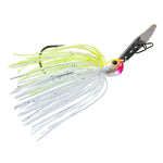 Fishing lure with a skirt and treble hook on a white background