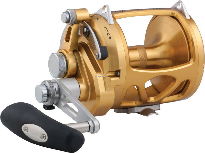 Penn International Palanca de Arrastre Convencional Carrete de 2 Velocidades 50 sz 5 Brg 45lb Arrastre 850 yardas 50lb prueba 2 velocidades 3.5:1/1.3:1 66 oz Oro