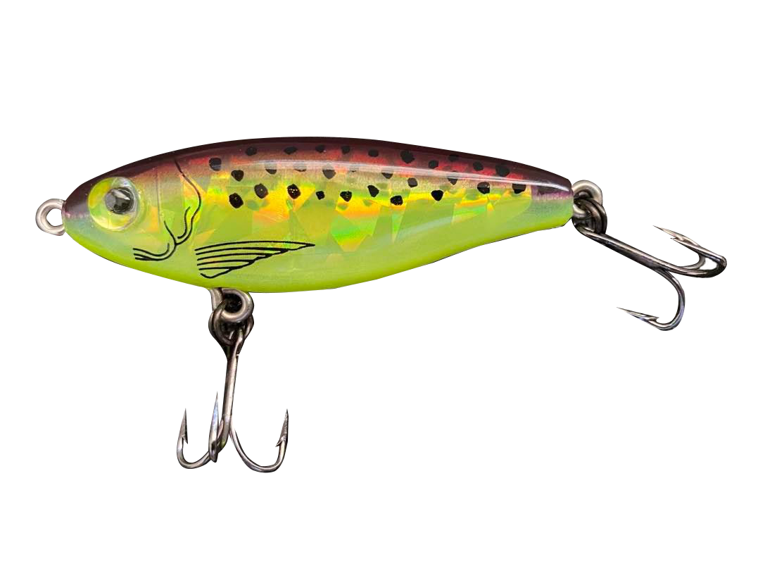 Mirrolure 17MR-Mardi Gras/Inserto Chartreuse/Patrón de trucha/Ojo transparente