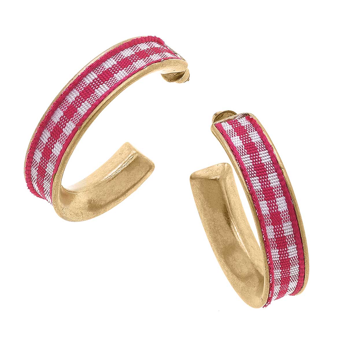 Libby Gingham Hoop Earrings In Fuchsia