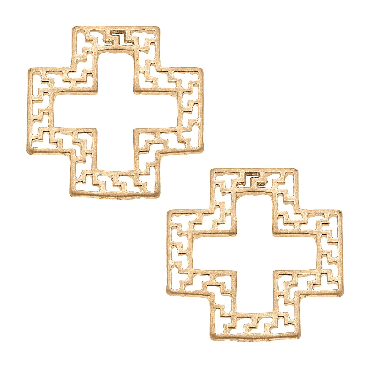 Cameryn Greek Keys Crossstud Earrings In Worngold, 0.75" Length