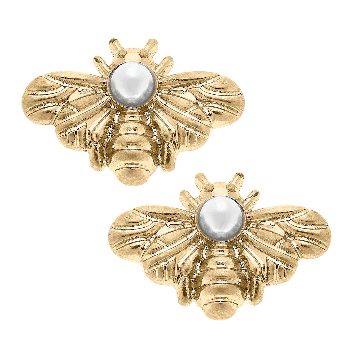 Martine Bee & Pearl Stud Earrings in Worn Gold