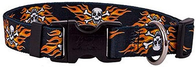 Yellow Dog Design Standard Easy-Snap Collar  Flaming Skulls