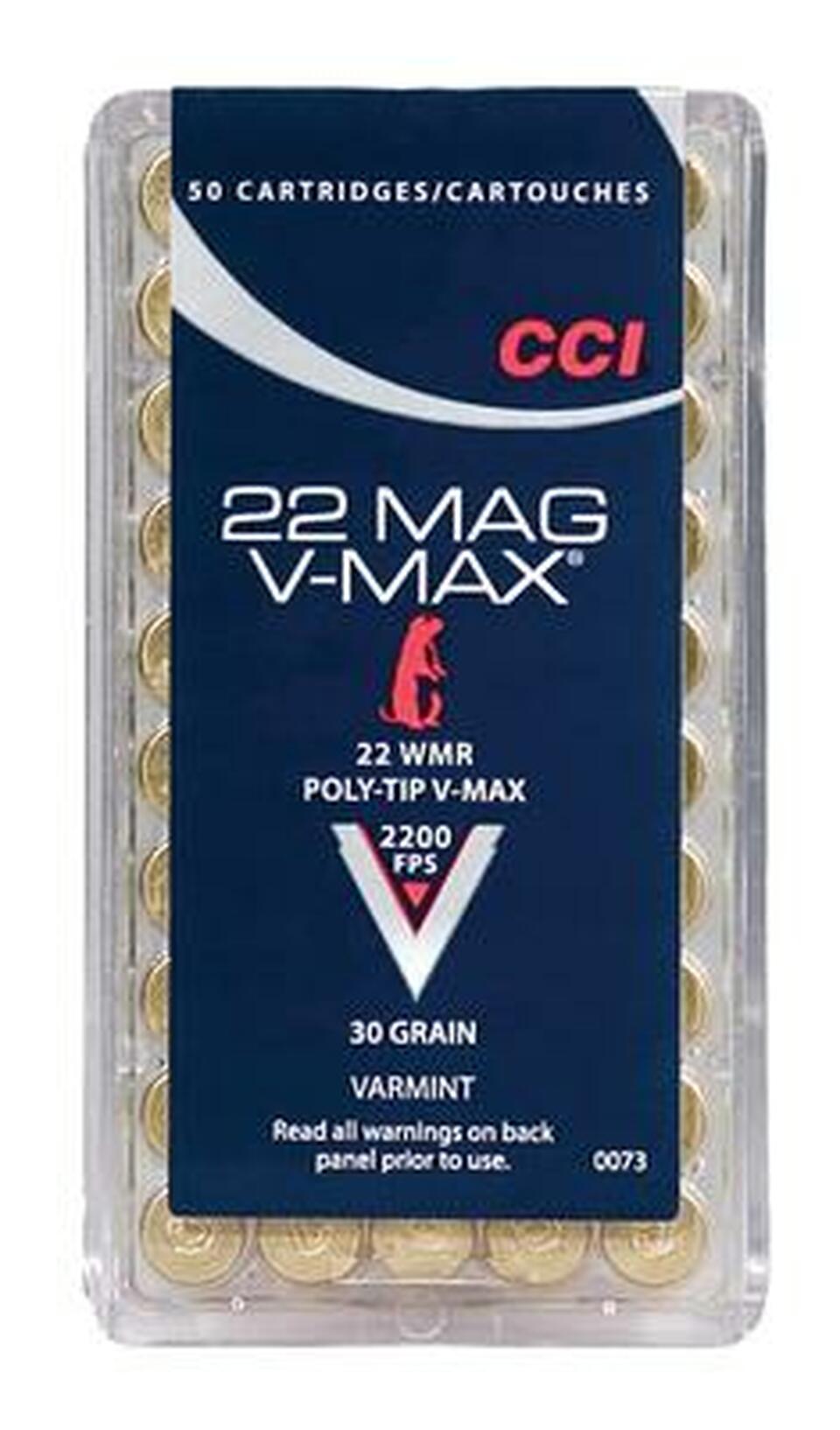 CCI Varmint .22 MAG 30 Grain V-Max Polymer Tip 50 Rounds