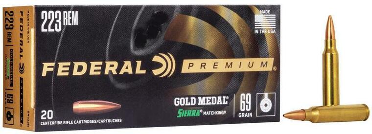 Medalla de oro federal 223 Rem - 69 Grain Sierra MatchKing 2950 FPS 20 rondas