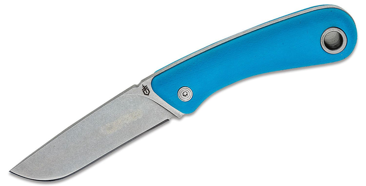 Gerber Spine Outdoor Knife Fixed 3.7" Stonewashed Plain Blade Cyan Rubberized Handle GFN Sheath