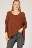 Before You Knit 3/4 Sleeve V Neck Sweater Top - One Size